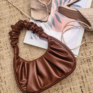 Brown Chocolate Extreme Ruched Handle Shoulder Bag